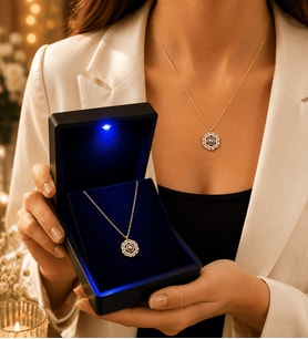 925 Ayar Gümüş Altın Kaplama Altıgen Baget 100 Dilde Seni Seviyorum Kadın Kolye - Premium LED Işıklı Hediye Kutusunda
