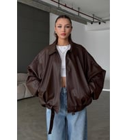 Kadın Oversize Deri Ceket– Oversize Relax Fit, Fermuarlı Kemer Detaylı Günlük Kadın Ceket
