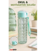 ByMyHand Yeşil Taşıma Kulplu Kilit Kapaklı Pipetli Suluk Okul Matarası Motivasyon Matarası 800 Ml