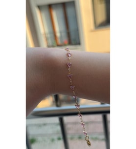 Kadın Üçgen Kesim Gold Renk Pembe Zirkon Taşlı Bileklik 18 CM