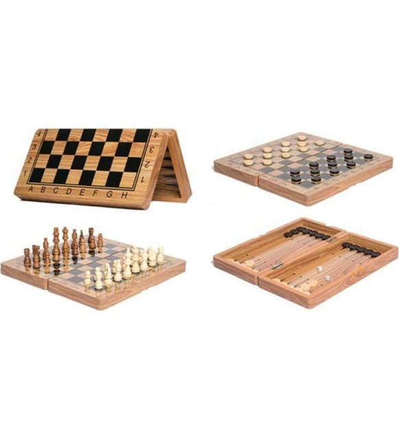 Mini Ahşap Tavla Dama Satranç Set 30 cm x16,5cm