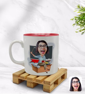 BK Gift Kişiye Özel Kadın Öğretmen Karikatürlü İçi Kırmızı Renkli Kupa Bardak Model 2