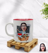 BK Gift Kişiye Özel Kadın Öğretmen Karikatürlü İçi Kırmızı Renkli Kupa Bardak Model 2