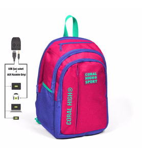 Coral High Sport Beş Gözlü Pembe Okul ve Günlük Sırt Çantası - Laptop+Tablet Bölmeli