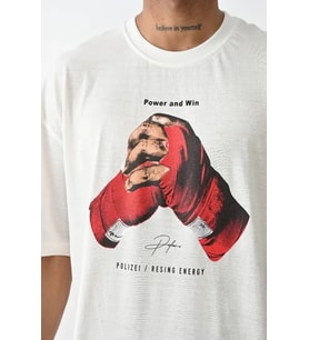 Unisex Baskılı Oversize T-Shirt - Beyaz