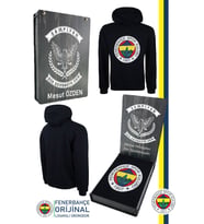 Fenerbahçe Orijinal Logolu Lacivert Kapüşonlu Sweat Kişiye Özel Ahşap Kutulu