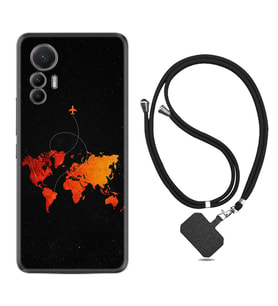 Xiaomi 12 Lite Kılıf Silikon Boyun Askılı İpli Desenli Silikon İz Bırakan Uçak 1778