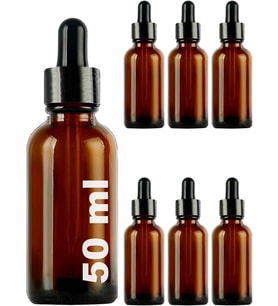 50 ml Metal Kapaklı Damlalık Dropper Şişesi Serum 50 cc Cam Şişe 6 Adet (Siyah Kapak, Amber/Kahverengi)