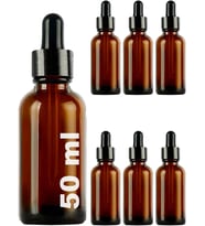 50 ml Metal Kapaklı Damlalık Dropper Şişesi Serum 50 cc Cam Şişe 6 Adet (Siyah Kapak, Amber/Kahverengi)