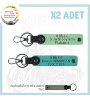 Arkadaşa Özel, İsim Plaka ve 0 Rh (+) Kan Grubu Yazılı x2 Hediye Anahtarlık Set, Yeşil-K Turkuaz-Gr (Çok Renkli)