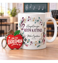 Kişiye Özel İsimli Müzik Öğretmeni Kupa Bardak - 24 Kasım Öğretmenler Günü Hediyesi (Anahtarlık Hediyeli)