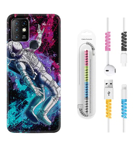 INFINIX Hot 8 9 10 11S Hot 10 Play 10T Kılıf Kablo Koruma Spiral Silikon Astronot Signs 1753