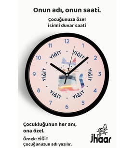 İsme Özel Renkli Kedi Çocuk Odası Duvar Saati Orta Boy 30 cm Siyah Camlı Sessiz