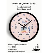 İsme Özel Renkli Kedi Çocuk Odası Duvar Saati Orta Boy 30 cm Siyah Camlı Sessiz