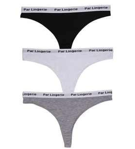 KADIN 3LÜ STRING TANGA SİYAH-BEYAZ-GRİ