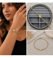 Premium Parlak Gold Renk Su Yolu ve Yuvarlak Zirkon Taş Detaylı Katmanlı Kadın Bijuteri Bileklik (23cm)