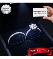 Pırlanta Işıltılı Gerçek Gümüş Tektaş Ve Tamtur Yüzük (IŞIKLI YÜZÜK KUTUSUNDA GELİR)