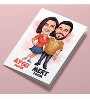 Kişiye Özel Sarmaş Dolaş Aşık Karikatürlü Tebrik Kartı