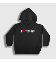 Presmono Unisex Çocuk Beyaz I Love Techno Kapüşonlu Sweatshirt 543337tt (Siyah)