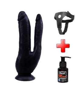 LilituShop Belden Bağlamalı İki Uçlu Vantuzlu Realistik Çatal Dildo Penis