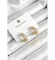 Pirinç Zirkon Taşlı Halka Model Gold Renk Kadın Küpe