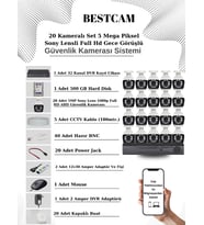 BESTCAM 20 Kameralı Set 5 Mega Piksel Sony Lensli FULL HD Gece Görüşlü Güvenlik Kamera Seti 500 GB Hard disk