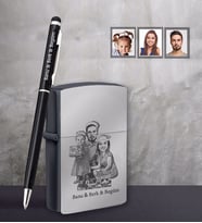 Kişiye Özel Yılbaşı Aile Karikatürlü Siyah Çakmak Kalem Hediye Seti Model-2 (Model 1)
