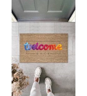 Dijital Baskı Kalitesi Kahverengi Karışık Renkli Welcome Dekoratif Kapı Paspası
