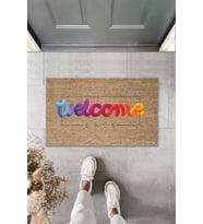 Dijital Baskı Kalitesi Kahverengi Karışık Renkli Welcome Dekoratif Kapı Paspası