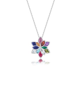 925 Ayar Renkli Lotus Çiçeği Gümüş Kolye