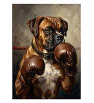 Boks Eldivenli Bulldog Köpek Komik Dekoratif Kanvas - Mdf Ahşap Tablo