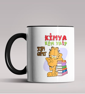 Kişiye Özel Garfield Kimya Öğretmeni Tasarımlı Siyah Renk Kupa  (Siyah)