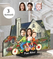 Kişiye Özel 3 Katmanlı  Ev Aile Ahşap Biblo-2