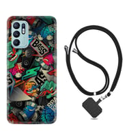 Oppo Reno 6 Kılıf Resimli Boyun Askılı İpli Desenli Silikon Series Bass 1886