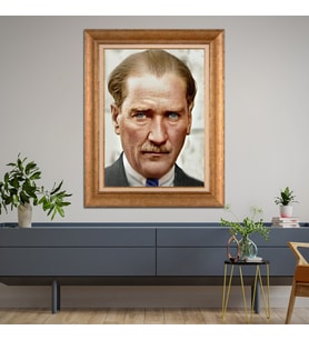 Altın Varaklı Çerçeveli Paspartulu Atatürk Tablo z4610 (Gold)