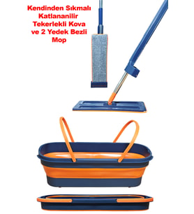 Kendinden Sıkmalı Tekerlekli Mop ve Yedek Bezli Temizlik Seti