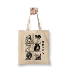 Attack On Titan Characters For White Bez Çanta Uzun Saplı Alışveriş Çantası Plaj Çantası (Beyaz)