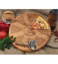 BK Gift Kişiye Özel İsimli Bambu Ahşap Döner Tablalı Pizza Tahtası-9, Pizza Kesme Tahtası Seti, Şarküteri Tahtası, Servis Tepsisi, Ahşap Tabak, Eve Taşınma Hediyesi