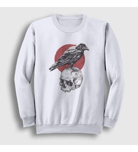 Presmono Unisex Beyaz Skull Crow Karga Sweatshirt 327068tt