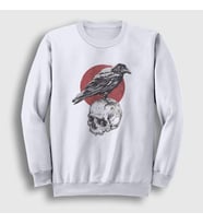 Presmono Unisex Beyaz Skull Crow Karga Sweatshirt 327068tt