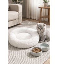 Yumuşak Peluş Yuvarlak Kedi Köpek Yatağı Minder Beyaz