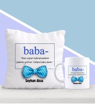 BK Gift Kişiye Özel Baba Tasarımlı Yastık ve Kupa Seti-1 (Model 1)