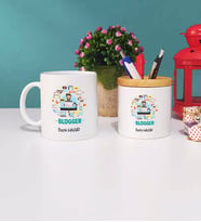 Blogger Tasarımlı Kişiye Özel Hediye Blogger Kupa Bardak ve Kalemlik Hediye Seti