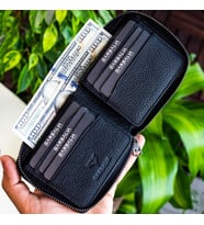 Garbalia Carole Hakiki Deri Fermuar Kilitli Unisex Cüzdan Siyah