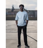 Bisiklet Yaka %100 Pamuklu Baskılı Oversize (Geniş Model) T-shirt (Mavi)