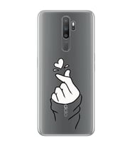 Oppo A5 2020 / A9 2020 Uyumlu Kalp Desenli Şeffaf Telefon Kılıfı