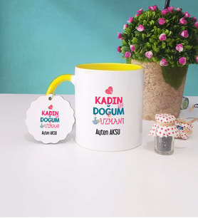 Kadın Doğum Uzmanı Kupa Bardak Sarı ve Anahtarlık