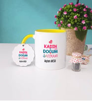 Kadın Doğum Uzmanı Kupa Bardak Sarı ve Anahtarlık