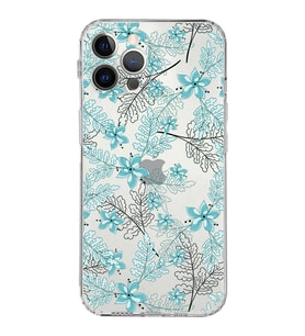 Apple iPhone 12 Pro MaxKamera Korumalı Tıpalı Kapak Floral Su Yeşili Tasarımlı Şeffaf Kılıf