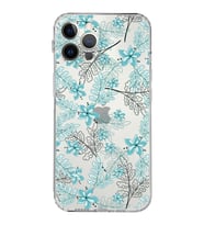Apple iPhone 12 Pro MaxKamera Korumalı Tıpalı Kapak Floral Su Yeşili Tasarımlı Şeffaf Kılıf